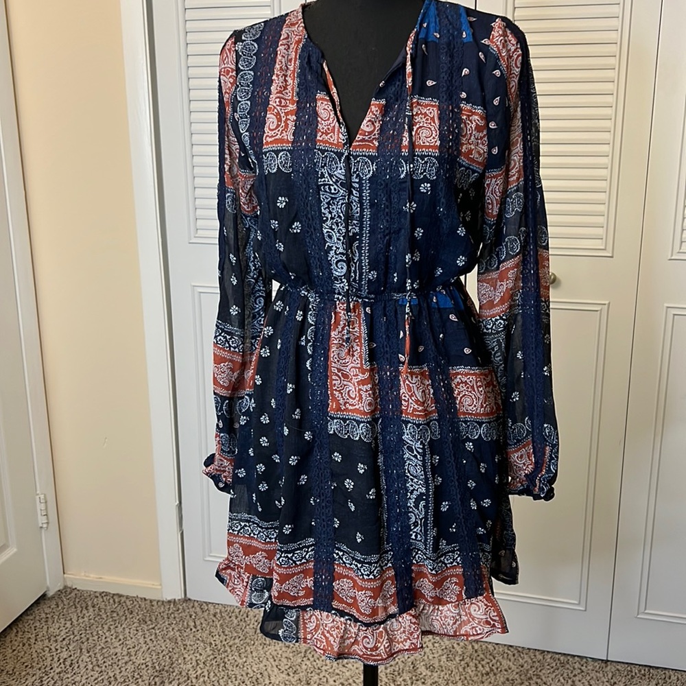 Altar'd State Navy & Rust Printed Mini Dress